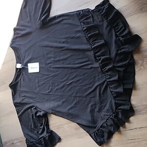 Chic Black Ruffle Hem Blouse
